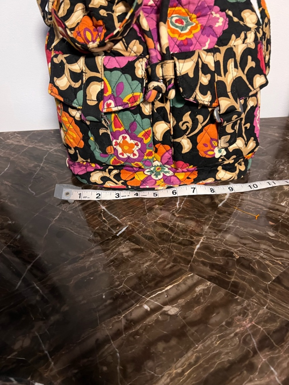 Vera Bradley Quilted Floral Drawstring Crossbody Bag Black and multicolor bucket - Picture 7 of 14